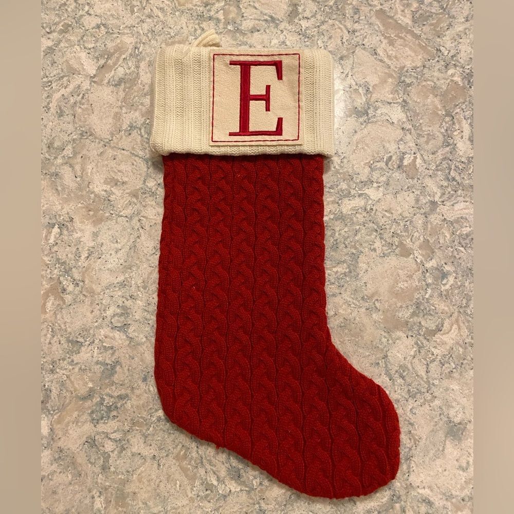 Kohl’s Red Cable Knit Christmas Stocking with Monogram E